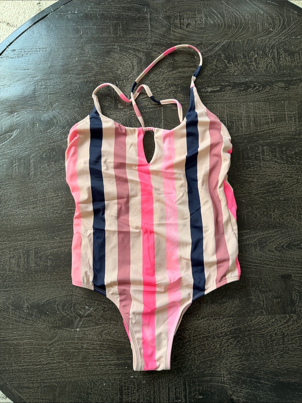 Xhilaration Pink Navy Striped One-Piece Swimsuit with Keyhole